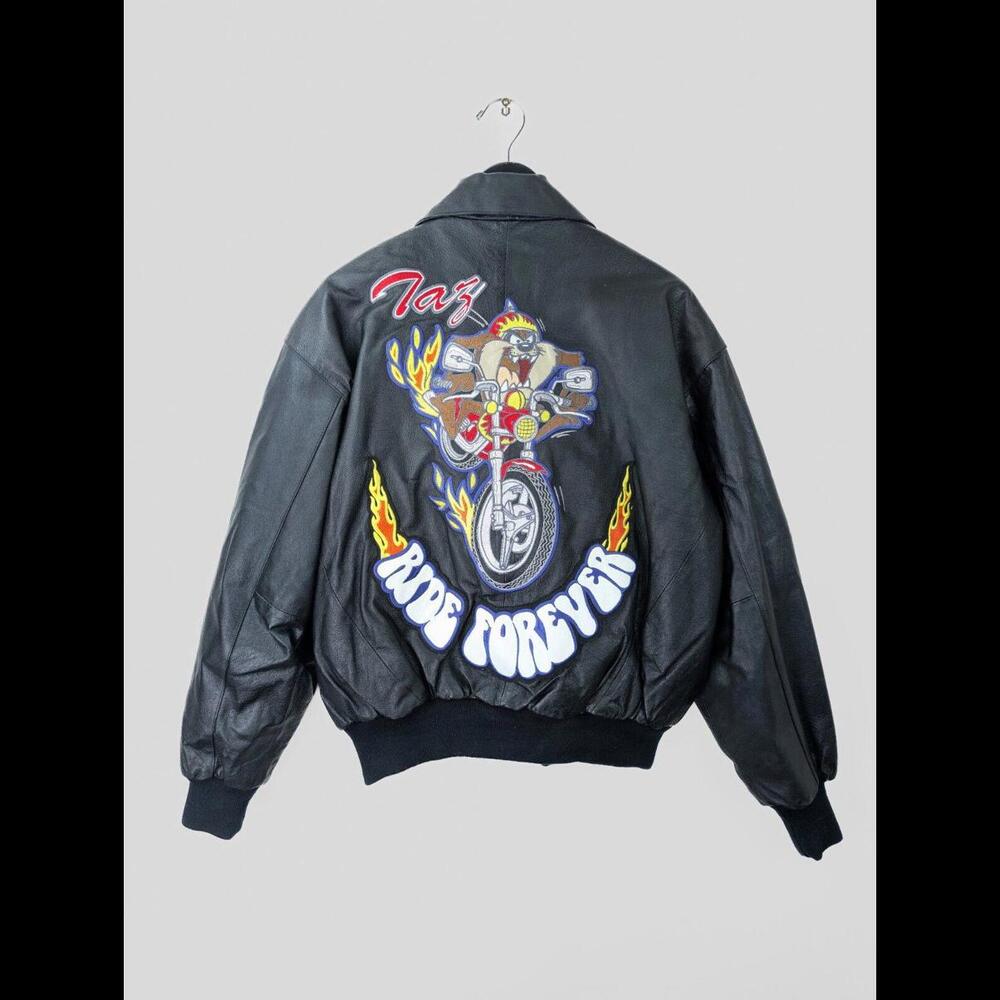 VTG 1998 WARNER BROS LOONEY TUNES Men Sz M TAZ Leather Jacket Classic Collection
